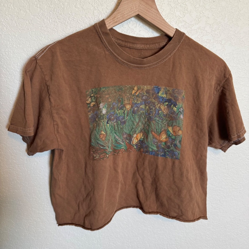 Fairycore Boho Unbranded Cropped Cutoff Graphic Tee Small Medium Brown
